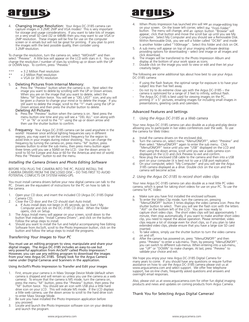 Argus Camera DC-3185 User Manual | Page 2 / 2