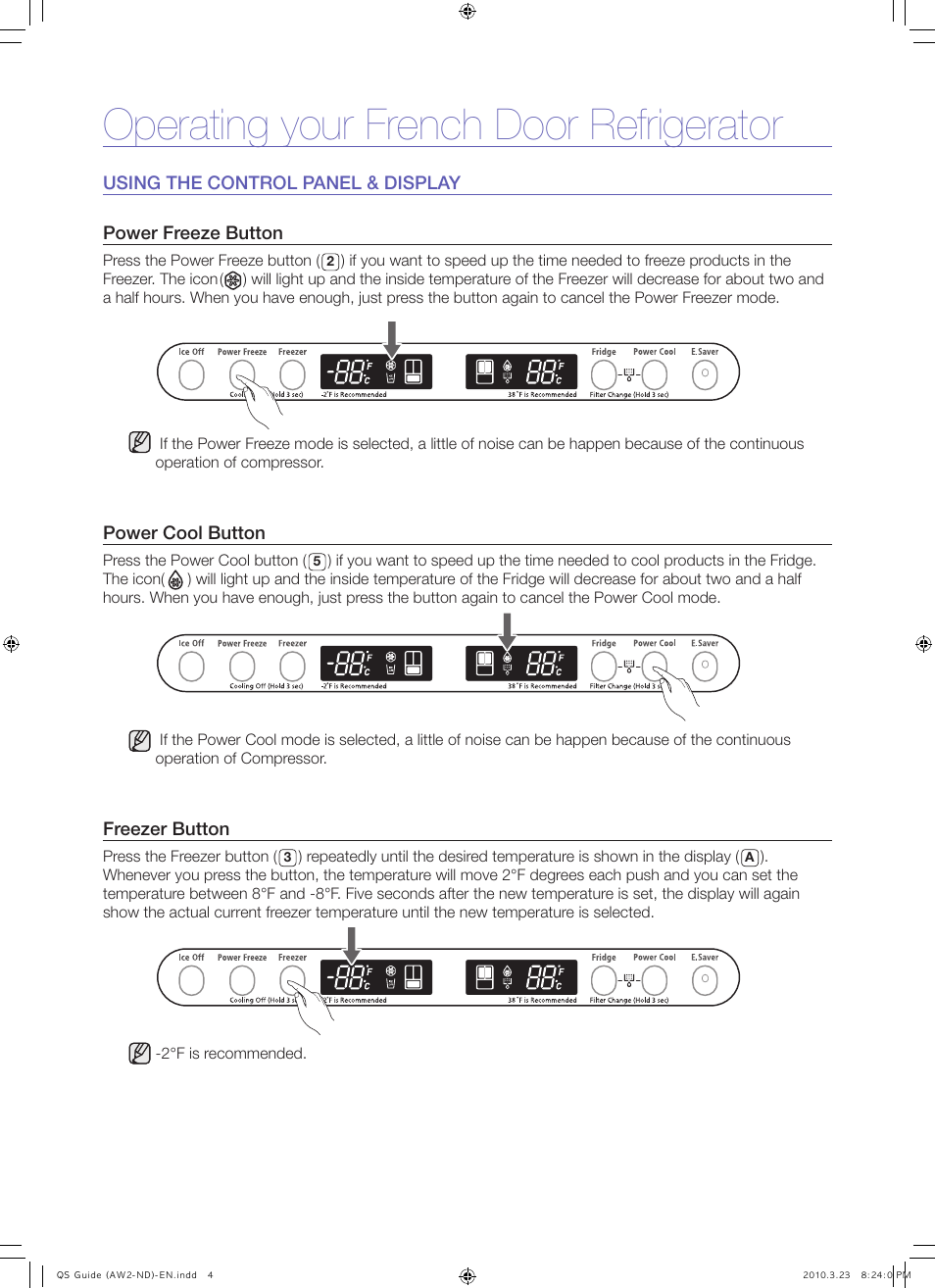 Operating your french door refrigerator | Samsung RFG293HAWP-XAA User Manual | Page 4 / 9