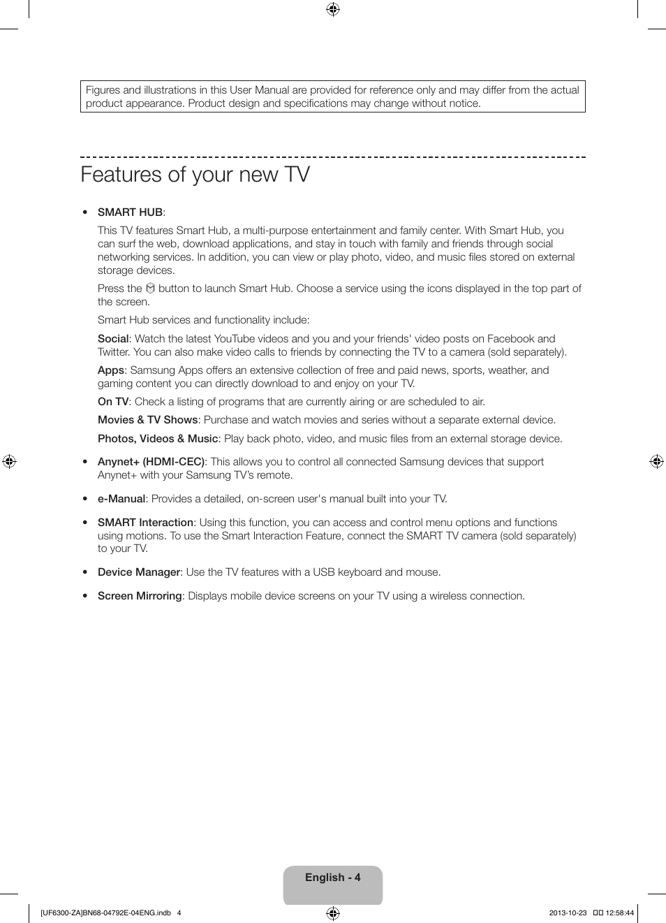 Features of your new tv | Samsung UN55F6300AFXZA User Manual | Page 4 / 26