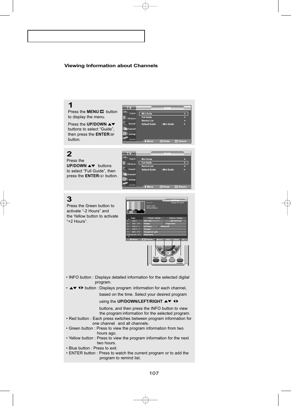 Viewing information about channels | Samsung LNR469DX-XAA User Manual | Page 113 / 134