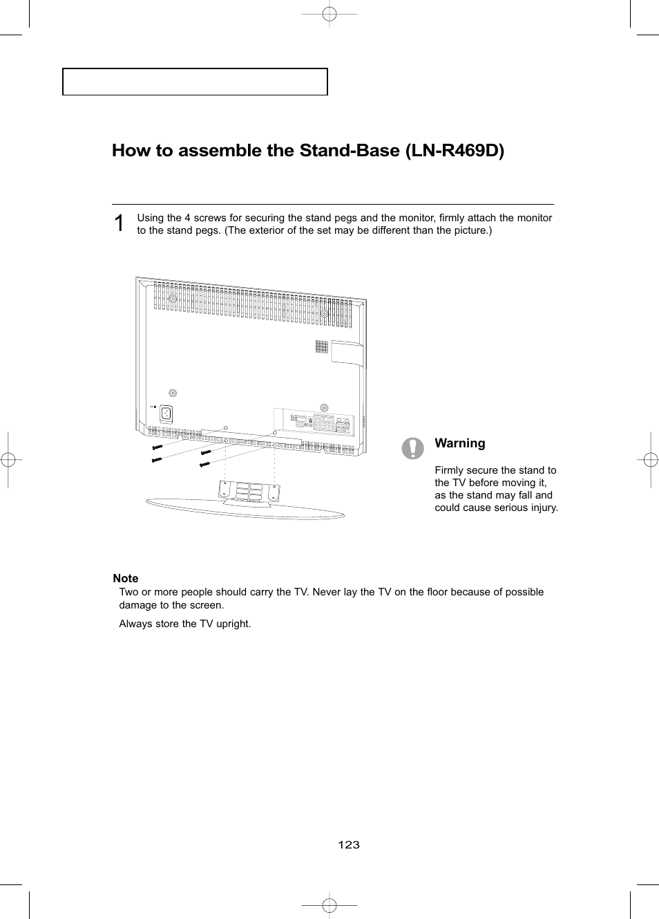 How to assemble the stand-base (ln-r409d), How to assemble the stand-base (ln-r469d) | Samsung LNR469DX-XAA User Manual | Page 129 / 134