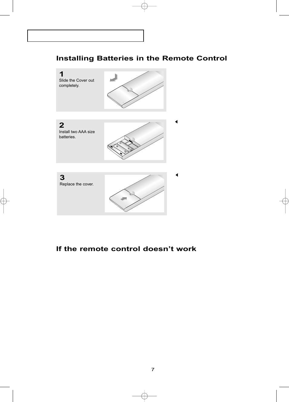 Installing batteries in the remote control, If the remote control doesn’t work | Samsung LNR469DX-XAA User Manual | Page 13 / 134