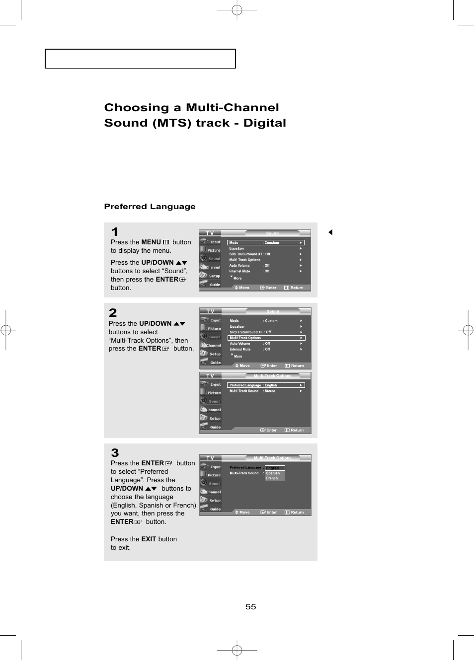 Preferred language | Samsung LNR469DX-XAA User Manual | Page 61 / 134