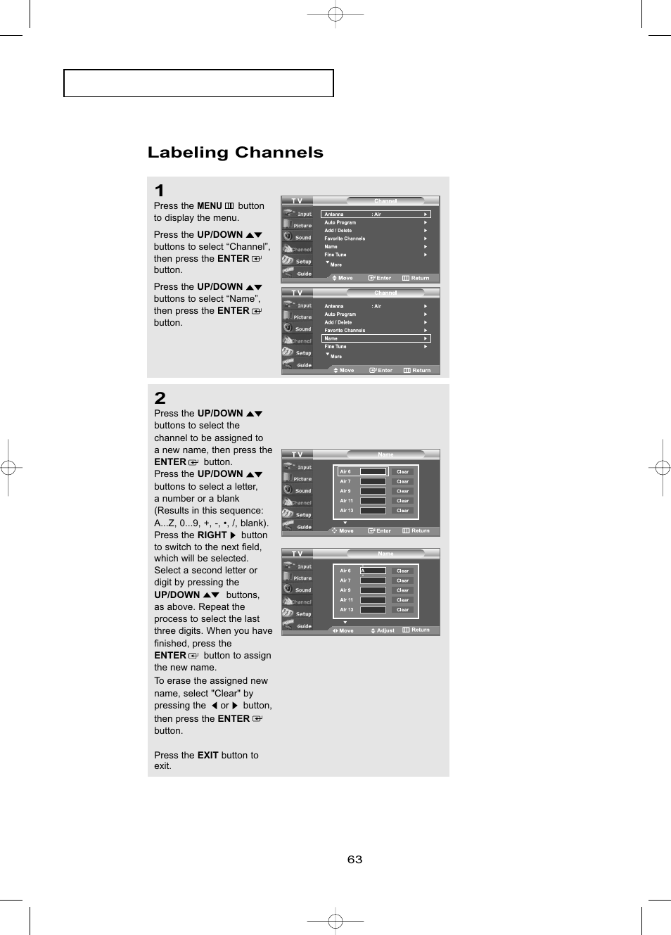 Labeling channels | Samsung LNR469DX-XAA User Manual | Page 69 / 134