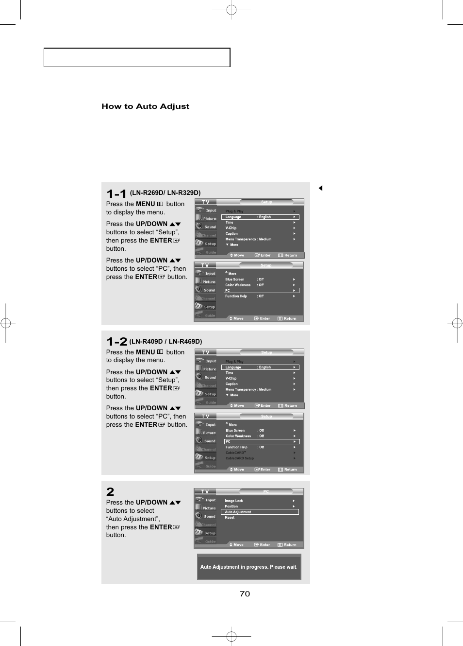 How to auto adjust, P c d | Samsung LNR469DX-XAA User Manual | Page 76 / 134
