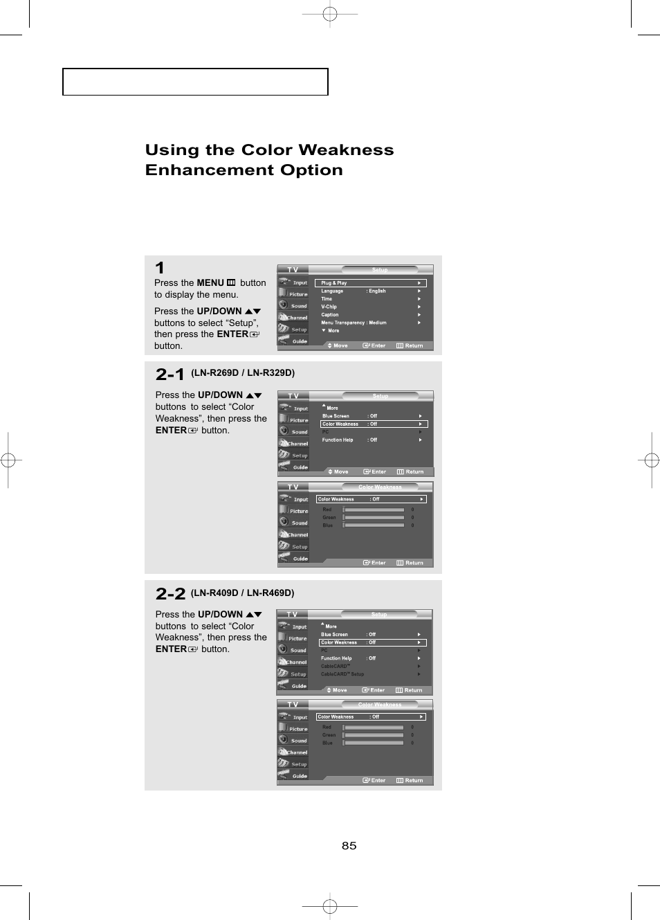 Using the color weakness enhancement option | Samsung LNR469DX-XAA User Manual | Page 91 / 134