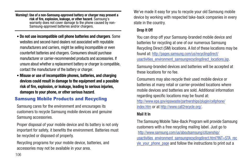 Samsung mobile products and recycling | Samsung SCH-R720ZRAXAR User Manual | Page 110 / 135