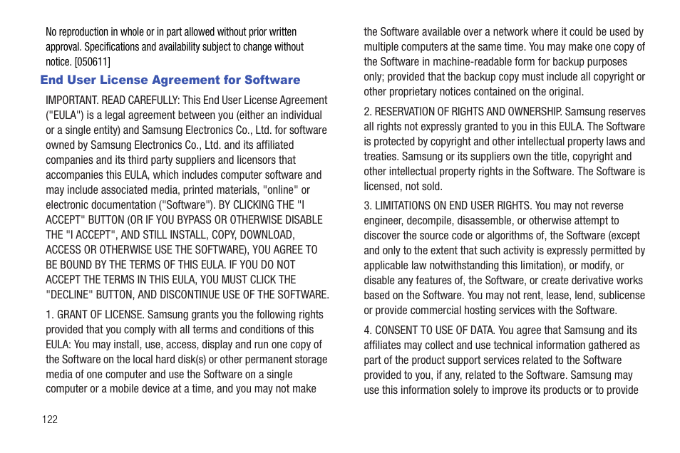 End user license agreement for software | Samsung SCH-R720ZRAXAR User Manual | Page 126 / 135