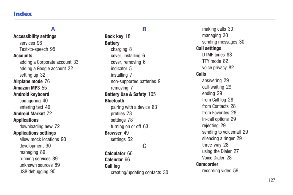 Index | Samsung SCH-R720ZRAXAR User Manual | Page 131 / 135