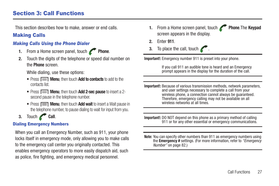 Section 3: call functions, Making calls | Samsung SCH-R720ZRAXAR User Manual | Page 31 / 135