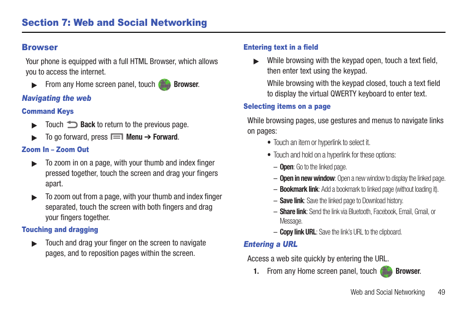 Section 7: web and social networking, Browser | Samsung SCH-R720ZRAXAR User Manual | Page 53 / 135