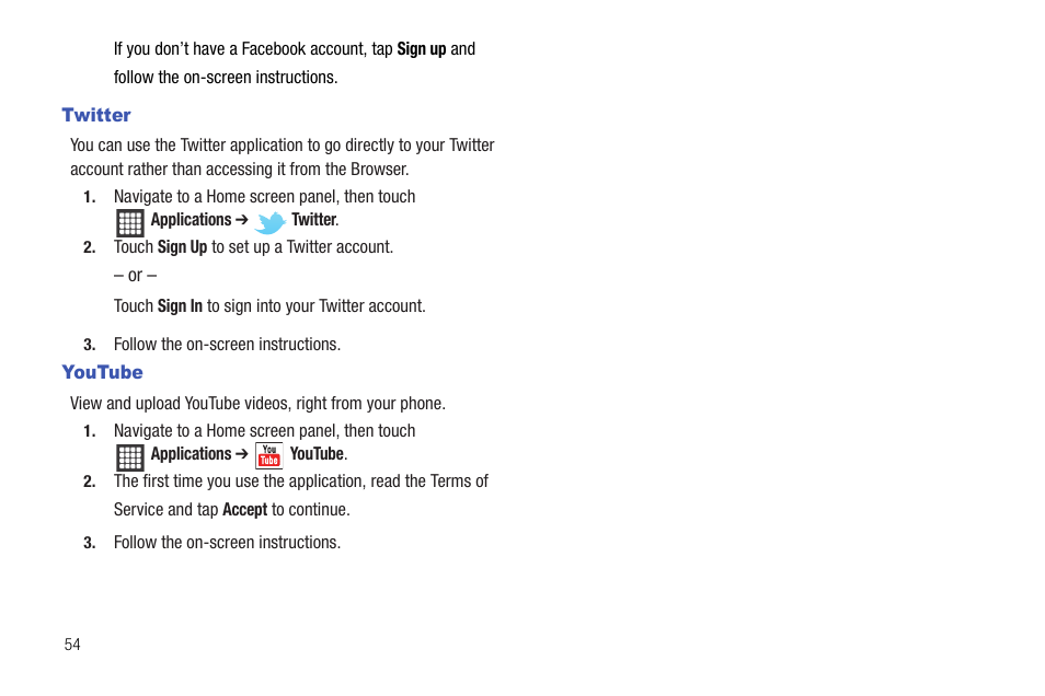 Twitter, Youtube | Samsung SCH-R720ZRAXAR User Manual | Page 58 / 135