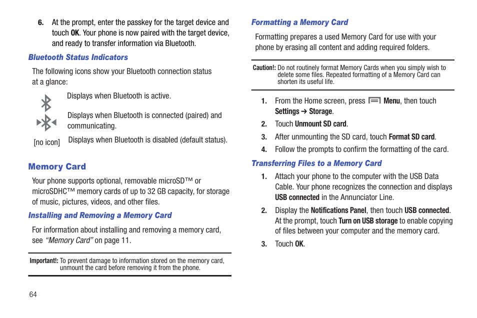 Memory card | Samsung SCH-R720ZRAXAR User Manual | Page 68 / 135