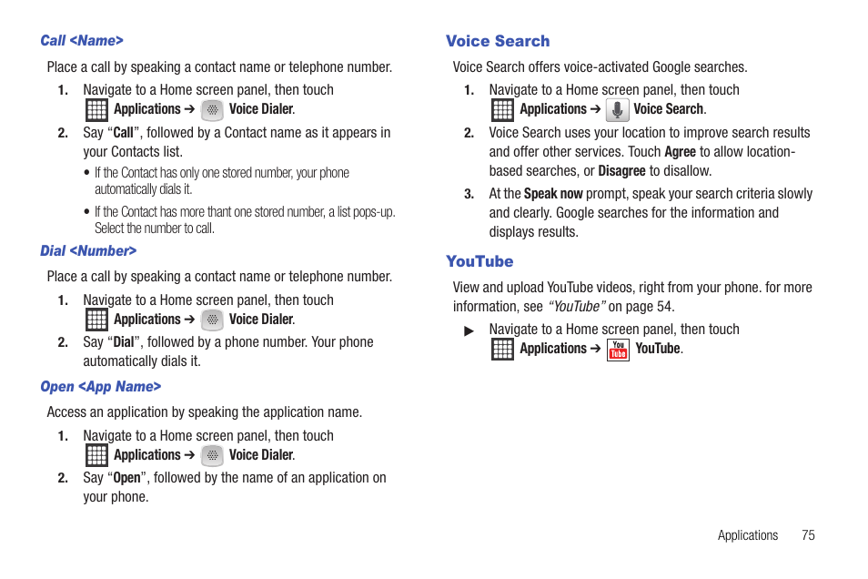 Voice search, Youtube, Voice search youtube | Samsung SCH-R720ZRAXAR User Manual | Page 79 / 135