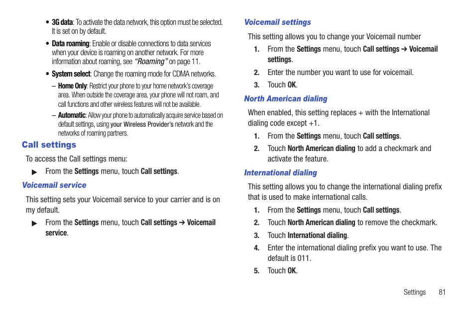 Call settings | Samsung SCH-R720ZRAXAR User Manual | Page 85 / 135