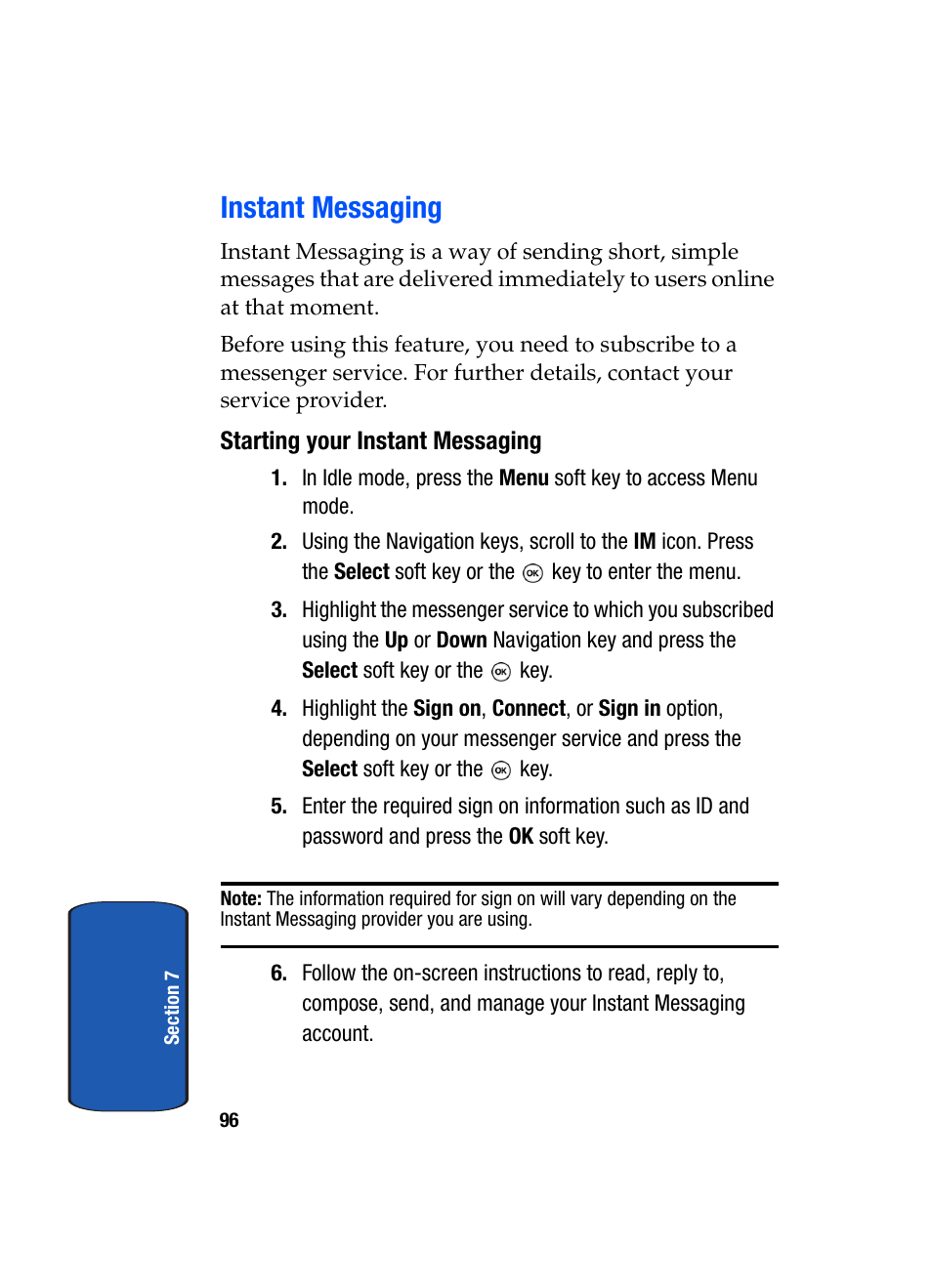 Instant messaging | Samsung SGH-T509TSATMB User Manual | Page 100 / 206