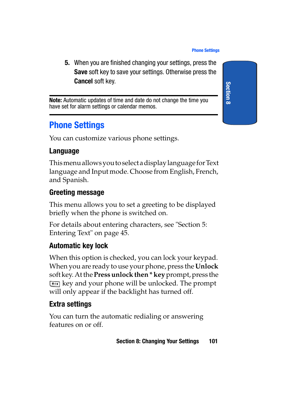 Phone settings | Samsung SGH-T509TSATMB User Manual | Page 105 / 206