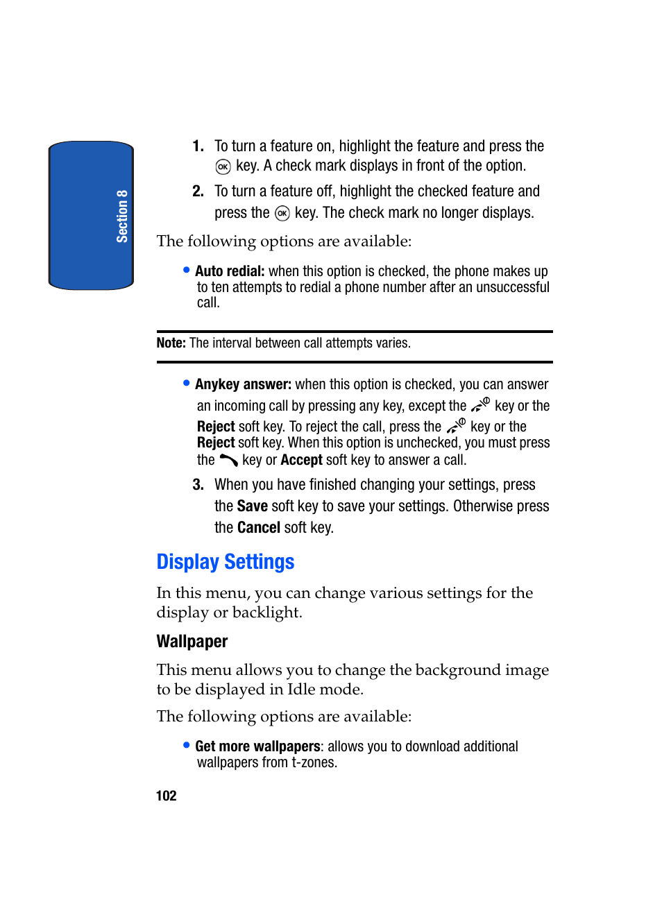 Display settings | Samsung SGH-T509TSATMB User Manual | Page 106 / 206