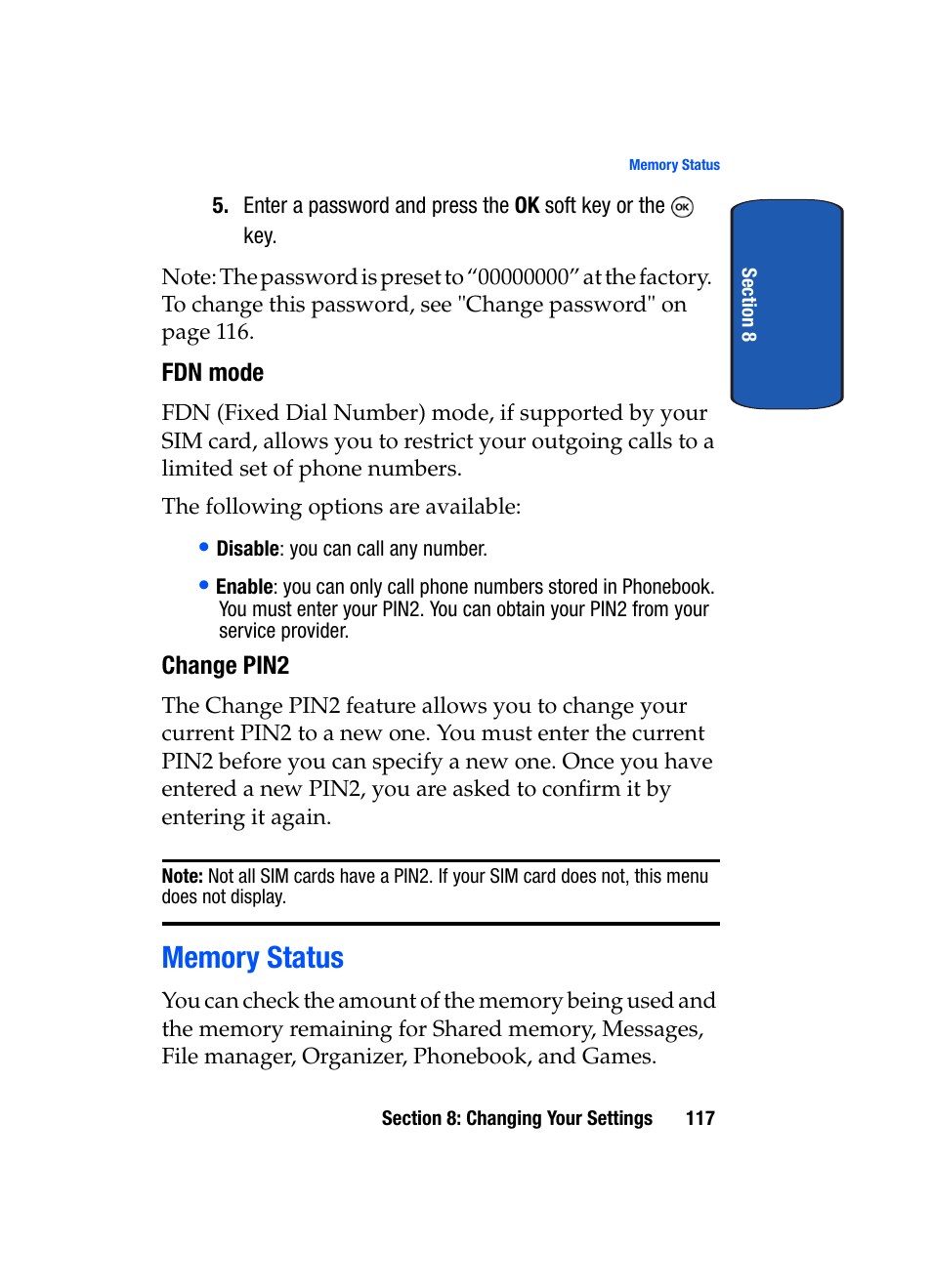 Memory status | Samsung SGH-T509TSATMB User Manual | Page 121 / 206