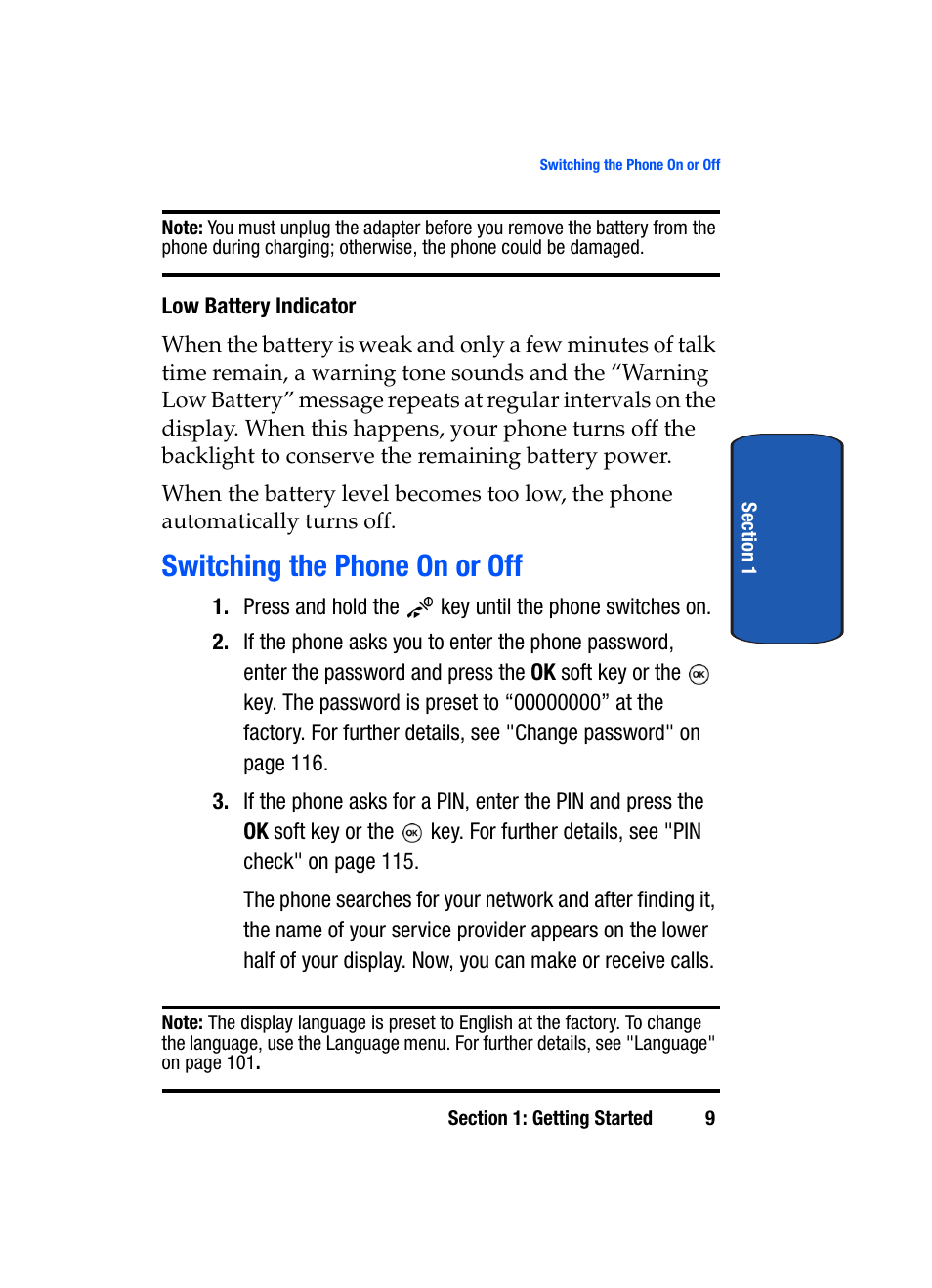 Switching the phone on or off | Samsung SGH-T509TSATMB User Manual | Page 13 / 206