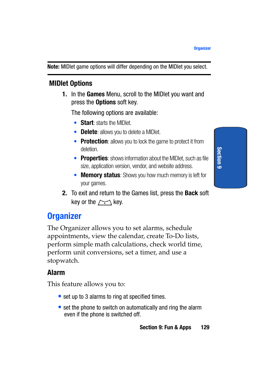 Organizer | Samsung SGH-T509TSATMB User Manual | Page 133 / 206