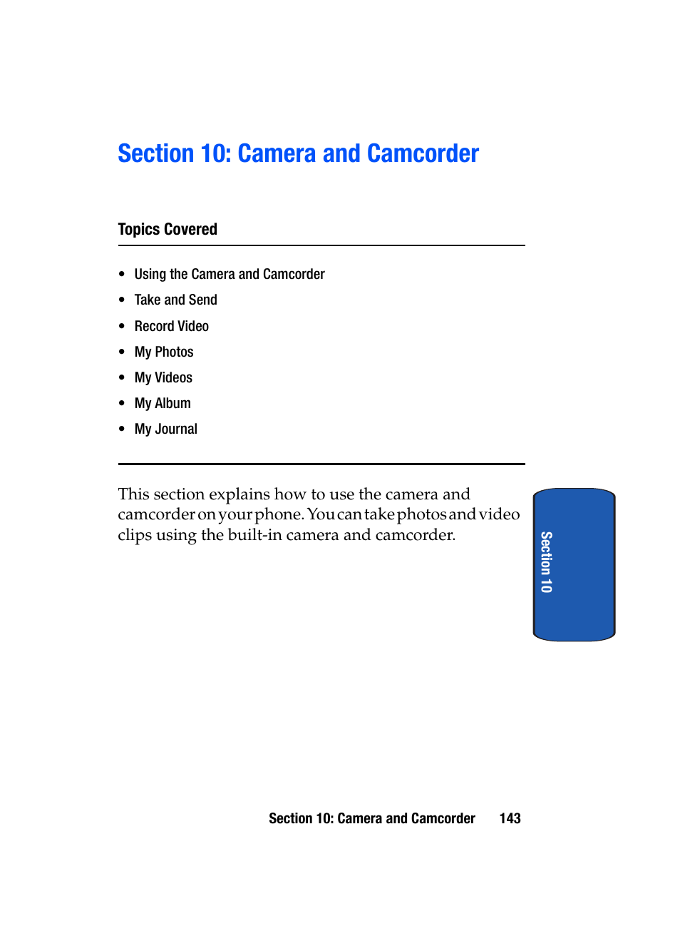 Section 10: camera and camcorder | Samsung SGH-T509TSATMB User Manual | Page 147 / 206