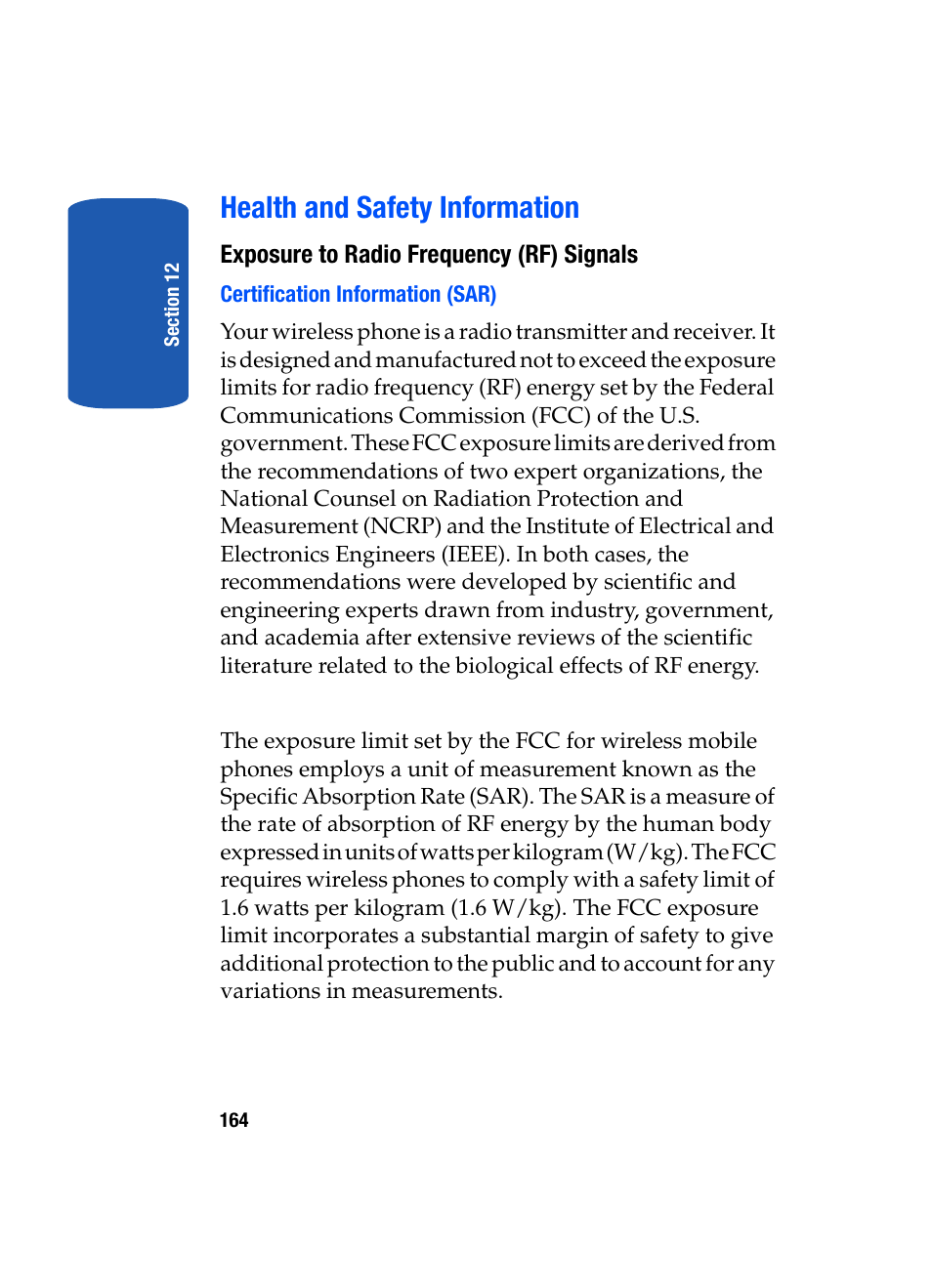 Health and safety information | Samsung SGH-T509TSATMB User Manual | Page 168 / 206