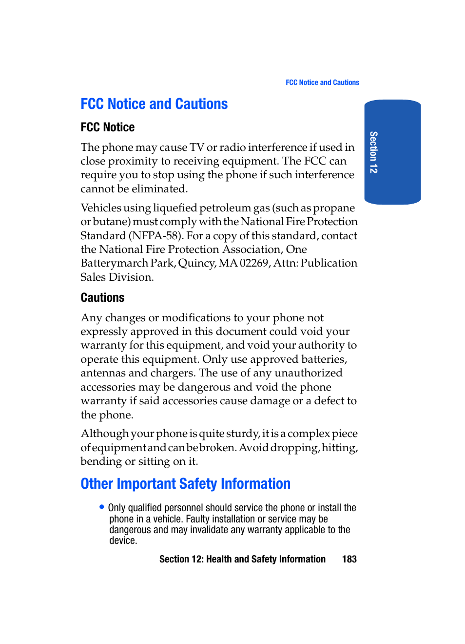 Fcc notice and cautions, Other important safety information | Samsung SGH-T509TSATMB User Manual | Page 187 / 206