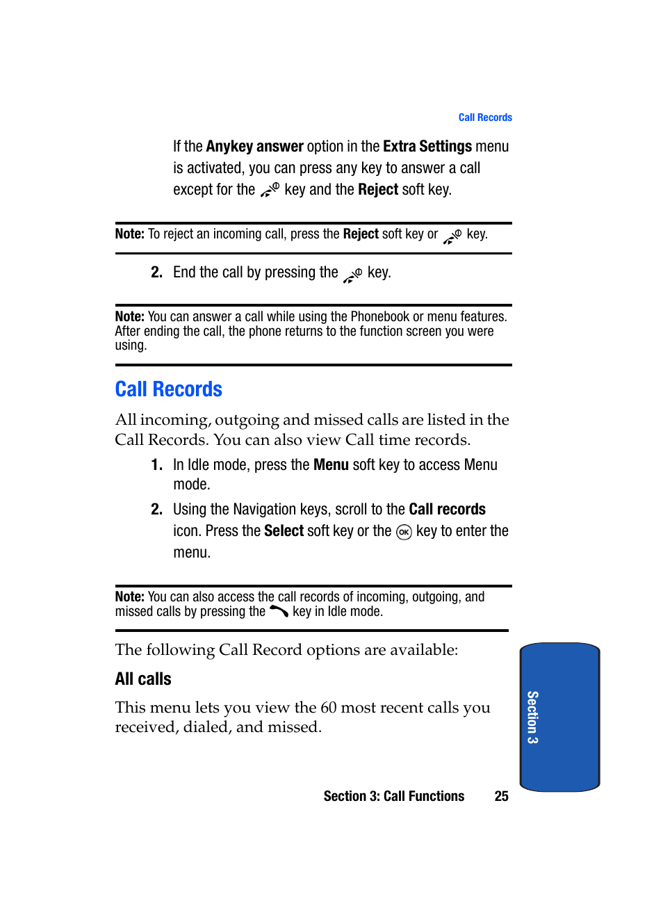 Call records | Samsung SGH-T509TSATMB User Manual | Page 29 / 206