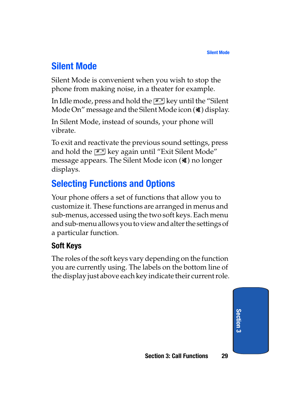Silent mode selecting functions and options, Silent mode, Selecting functions and options | Samsung SGH-T509TSATMB User Manual | Page 33 / 206