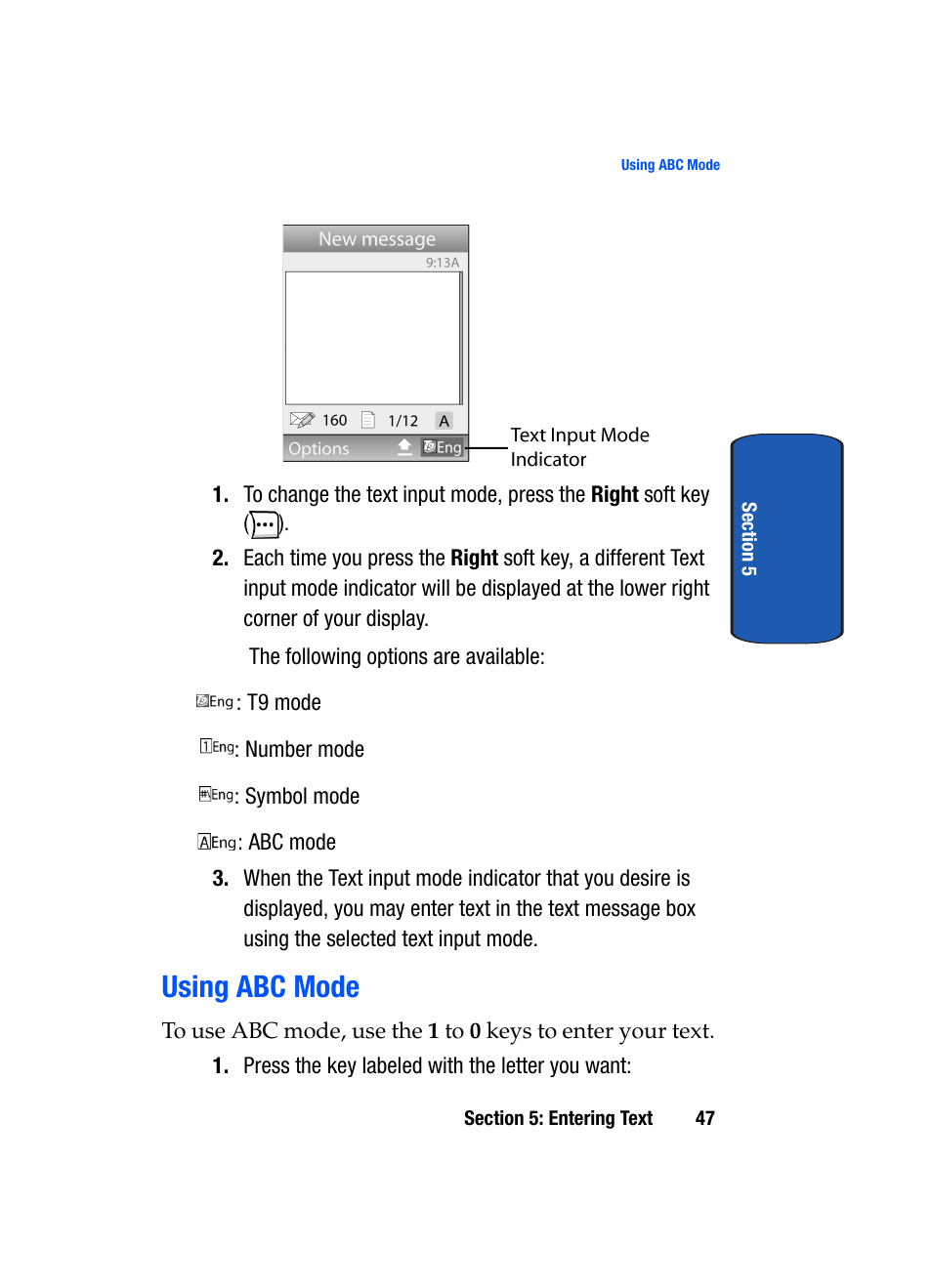 Using abc mode | Samsung SGH-T509TSATMB User Manual | Page 51 / 206