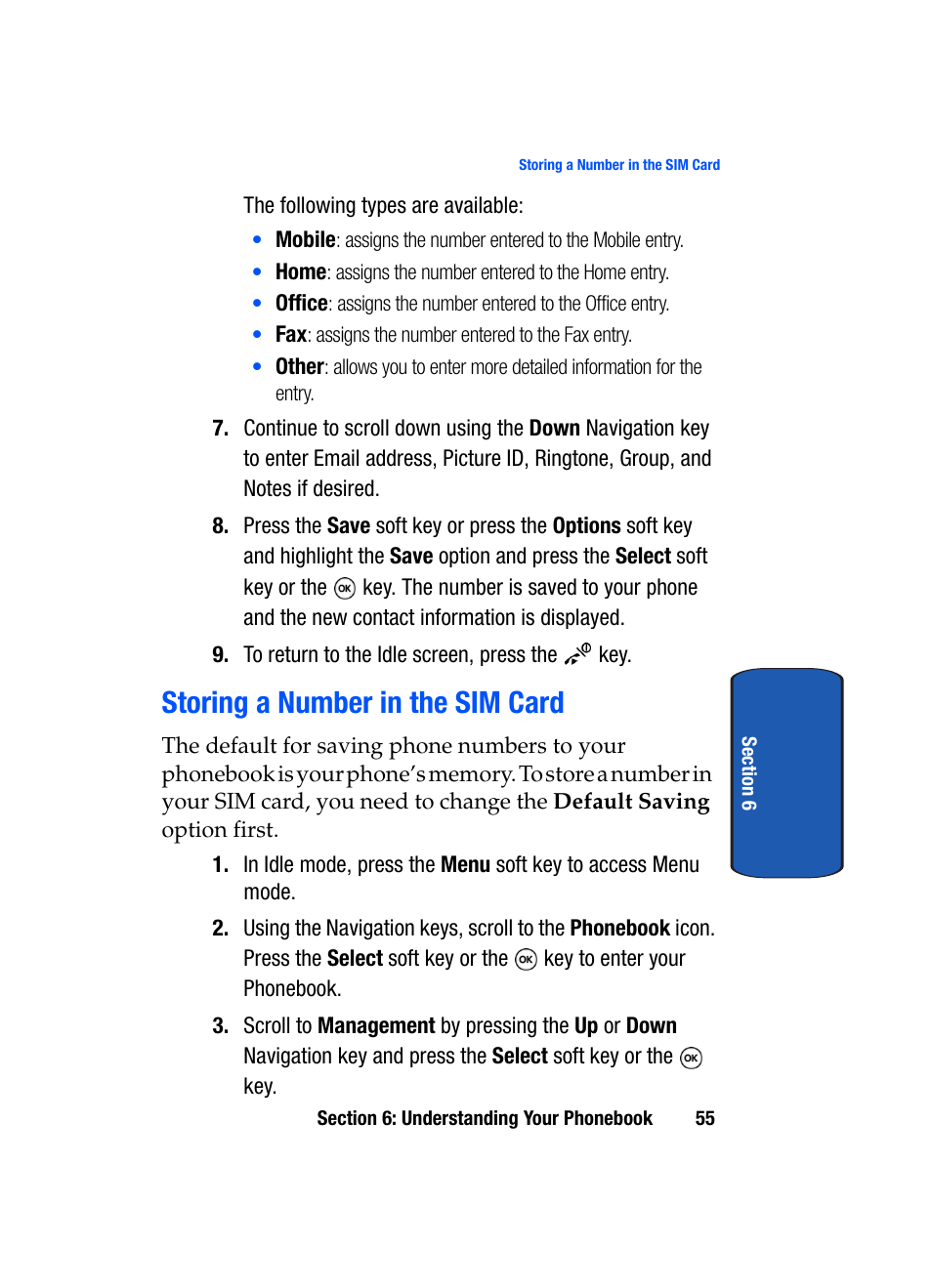 Storing a number in the sim card | Samsung SGH-T509TSATMB User Manual | Page 59 / 206