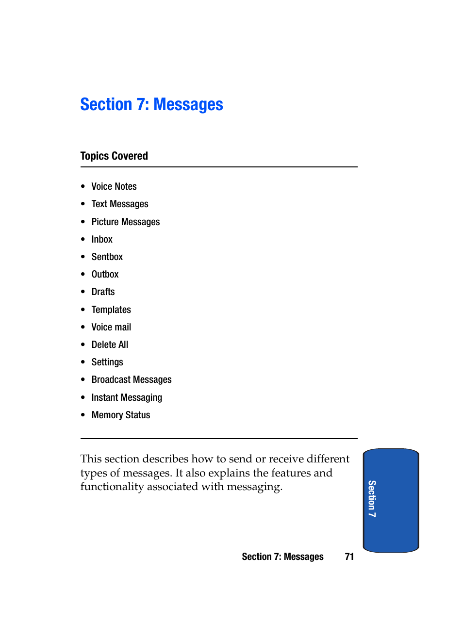 Section 7: messages | Samsung SGH-T509TSATMB User Manual | Page 75 / 206