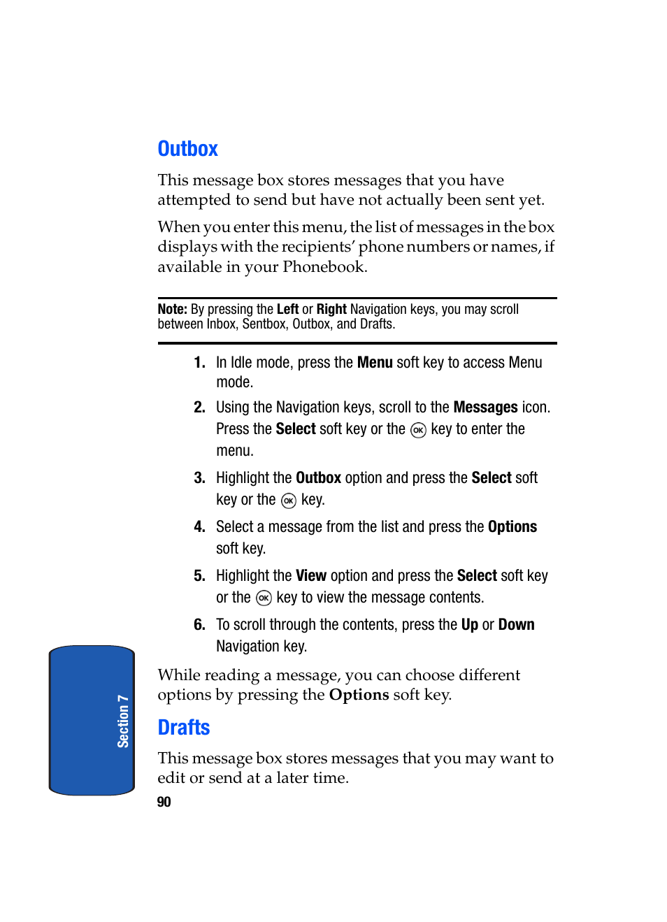 Outbox drafts, Outbox, Drafts | Samsung SGH-T509TSATMB User Manual | Page 94 / 206