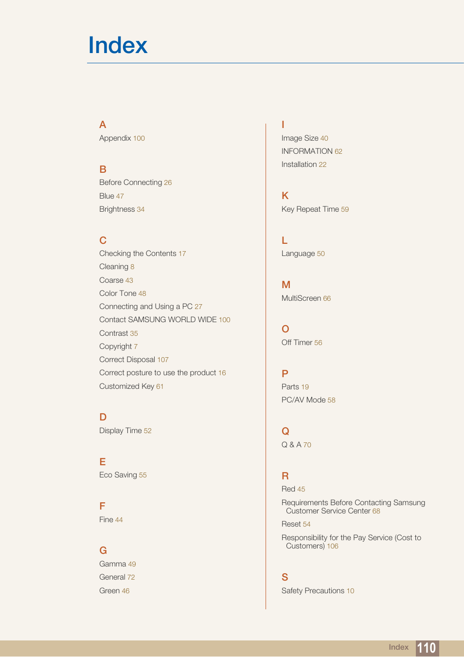 Index | Samsung LS19C20KNY-ZA User Manual | Page 110 / 111