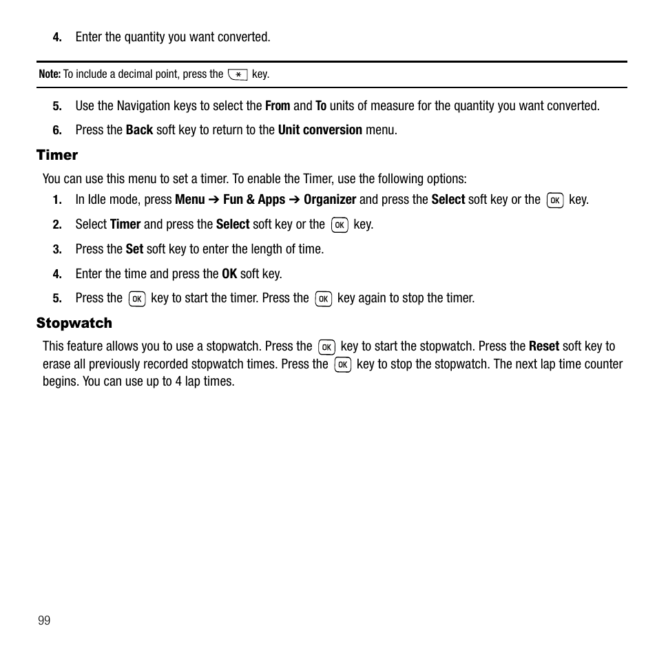 Timer, Stopwatch, Timer stopwatch | Samsung SGH-T229SRATMB User Manual | Page 102 / 140