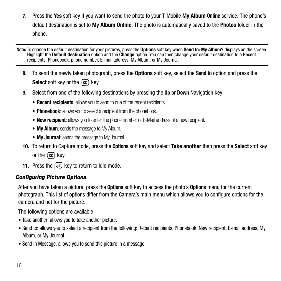 Configuring picture options | Samsung SGH-T229SRATMB User Manual | Page 104 / 140