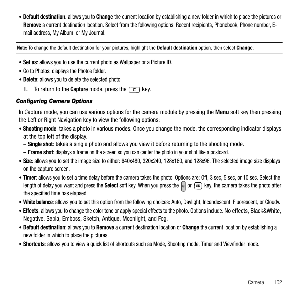 Configuring camera options | Samsung SGH-T229SRATMB User Manual | Page 105 / 140