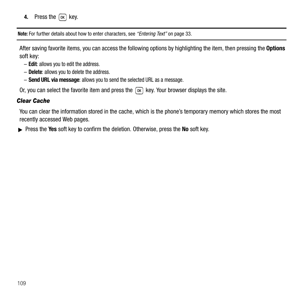 Clear cache | Samsung SGH-T229SRATMB User Manual | Page 112 / 140