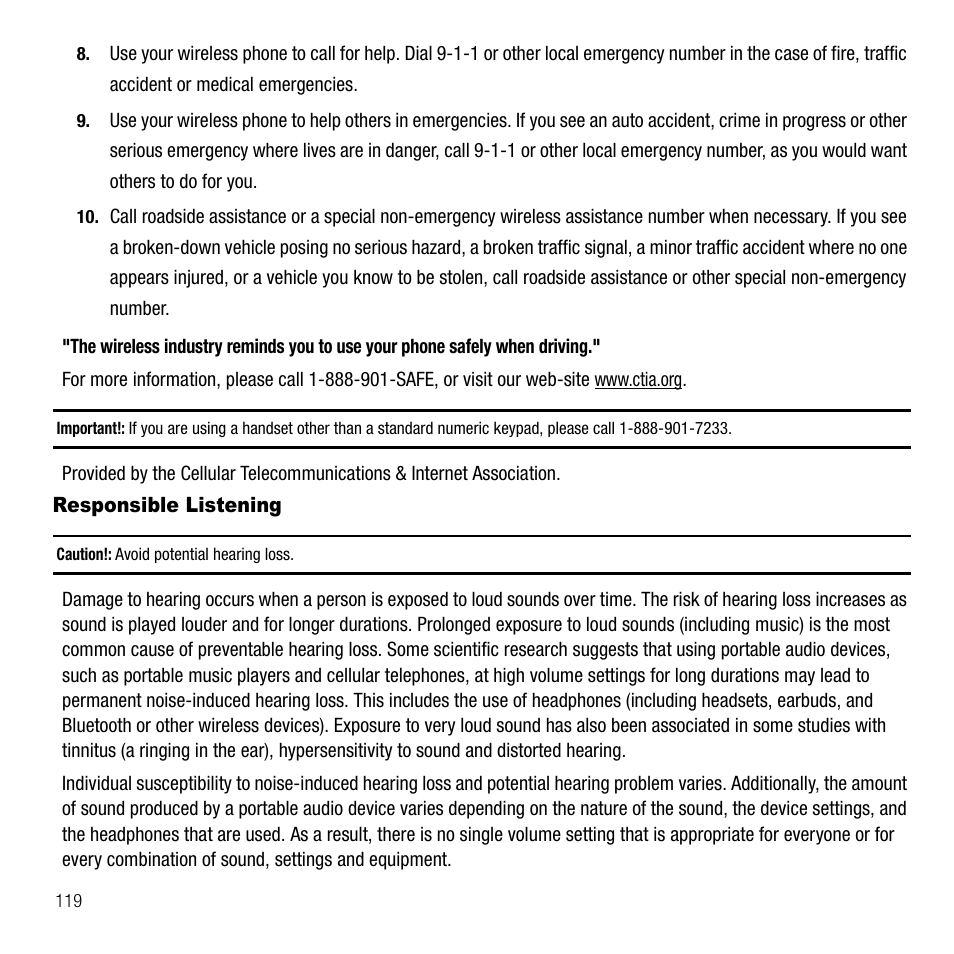 Responsible listening | Samsung SGH-T229SRATMB User Manual | Page 122 / 140