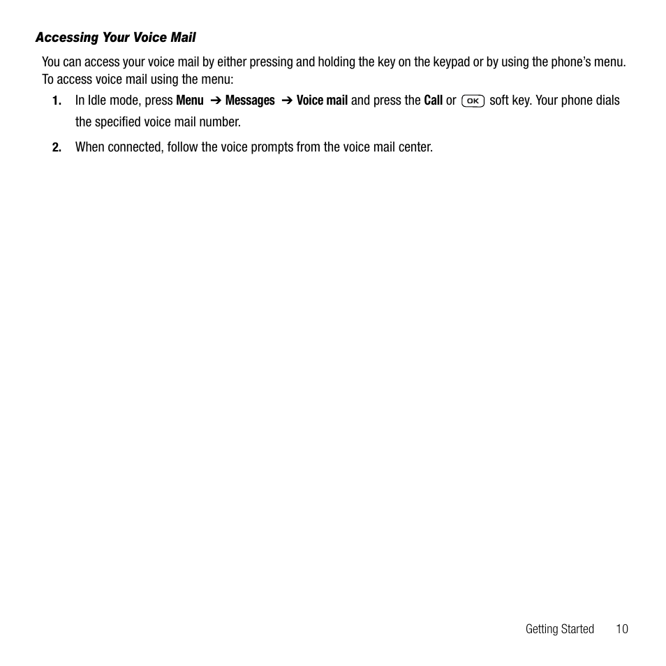 Accessing your voice mail | Samsung SGH-T229SRATMB User Manual | Page 13 / 140