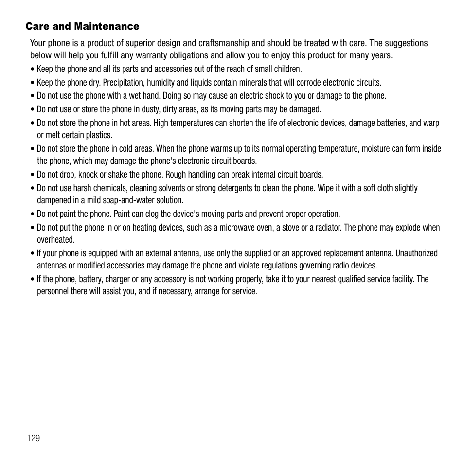 Care and maintenance | Samsung SGH-T229SRATMB User Manual | Page 132 / 140