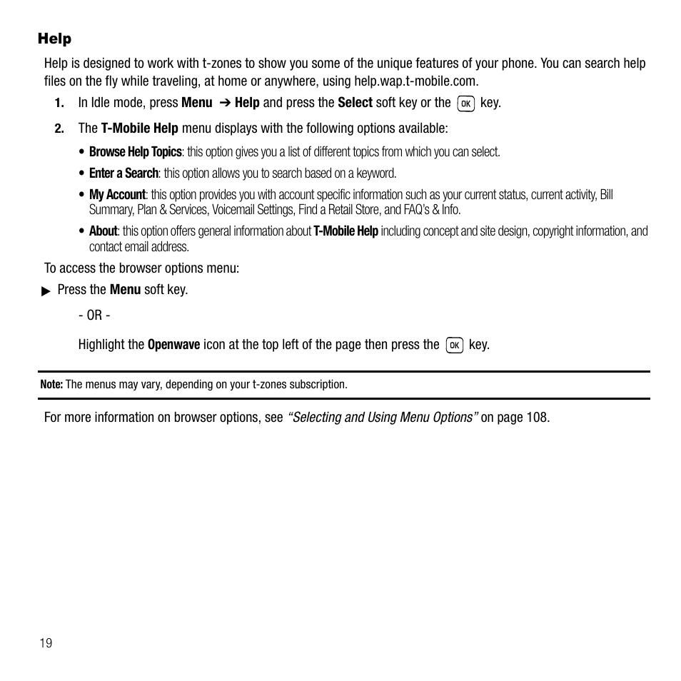 Help | Samsung SGH-T229SRATMB User Manual | Page 22 / 140