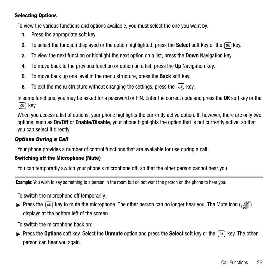 Options during a call | Samsung SGH-T229SRATMB User Manual | Page 29 / 140