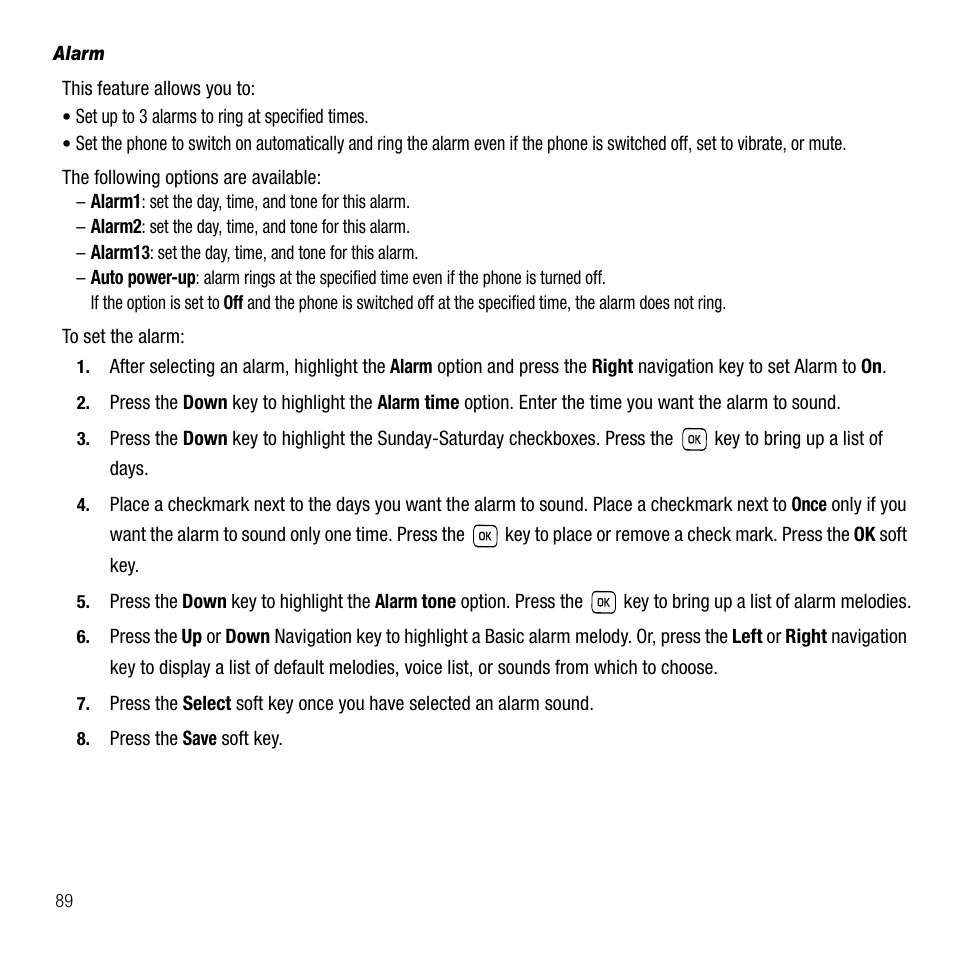 Alarm | Samsung SGH-T229SRATMB User Manual | Page 92 / 140