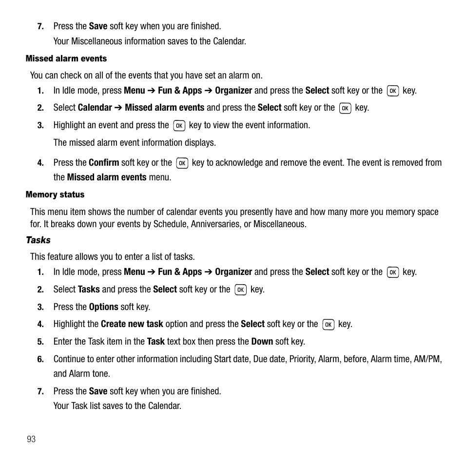 Tasks | Samsung SGH-T229SRATMB User Manual | Page 96 / 140