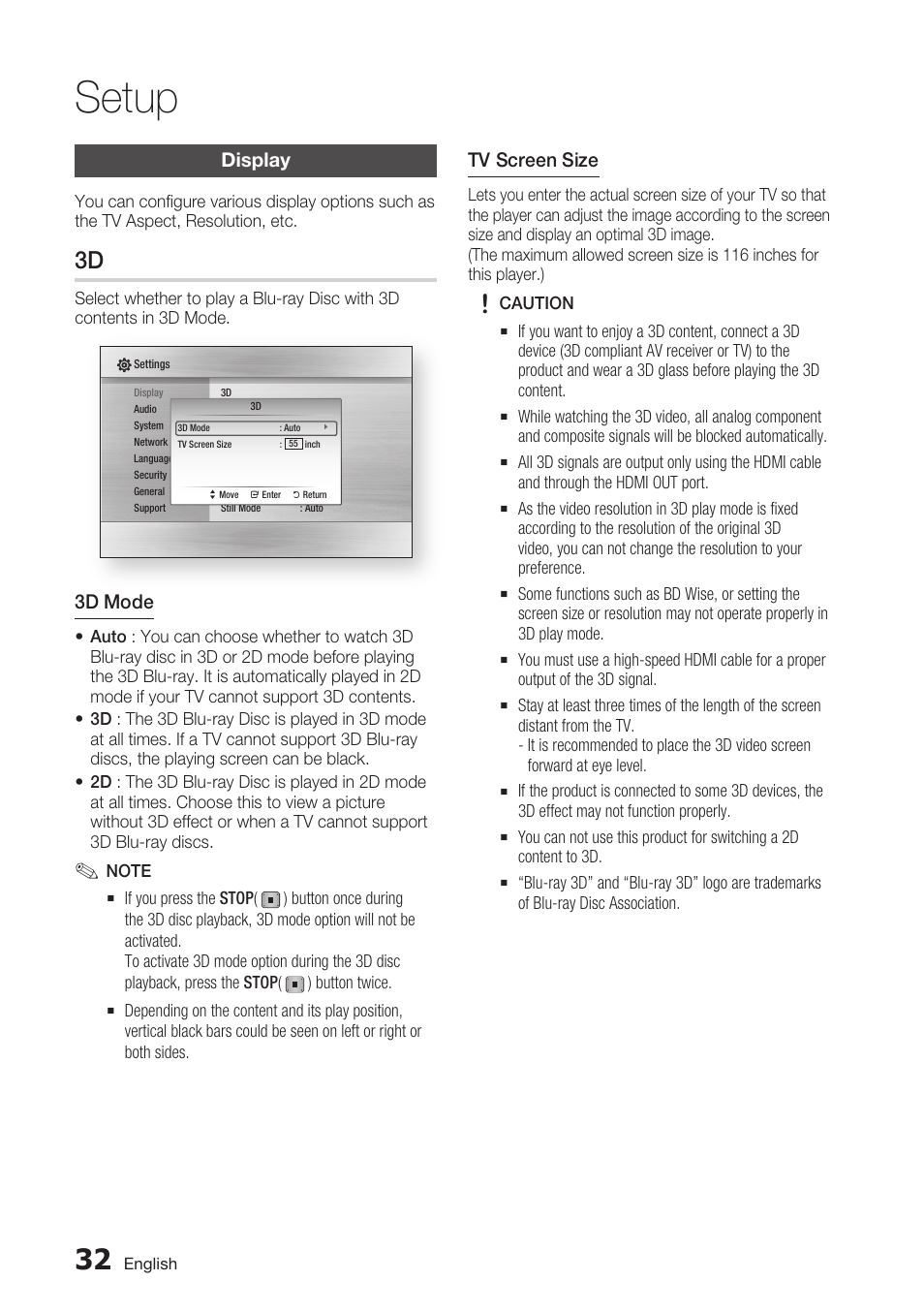 Display, Setup | Samsung BD-C6900-XAA User Manual | Page 32 / 71