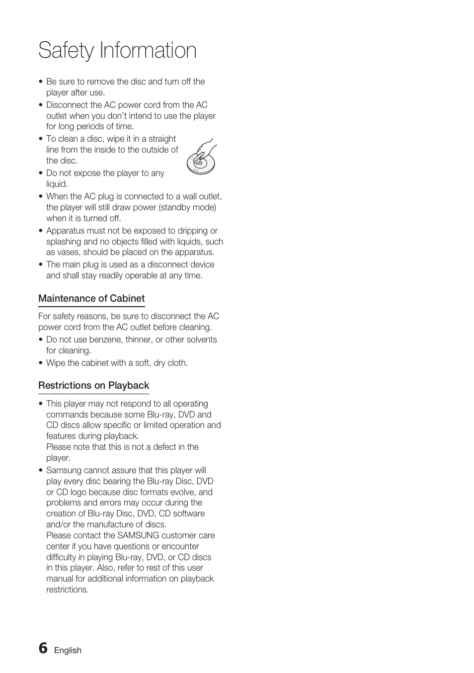 Safety information | Samsung BD-C6900-XAA User Manual | Page 6 / 71