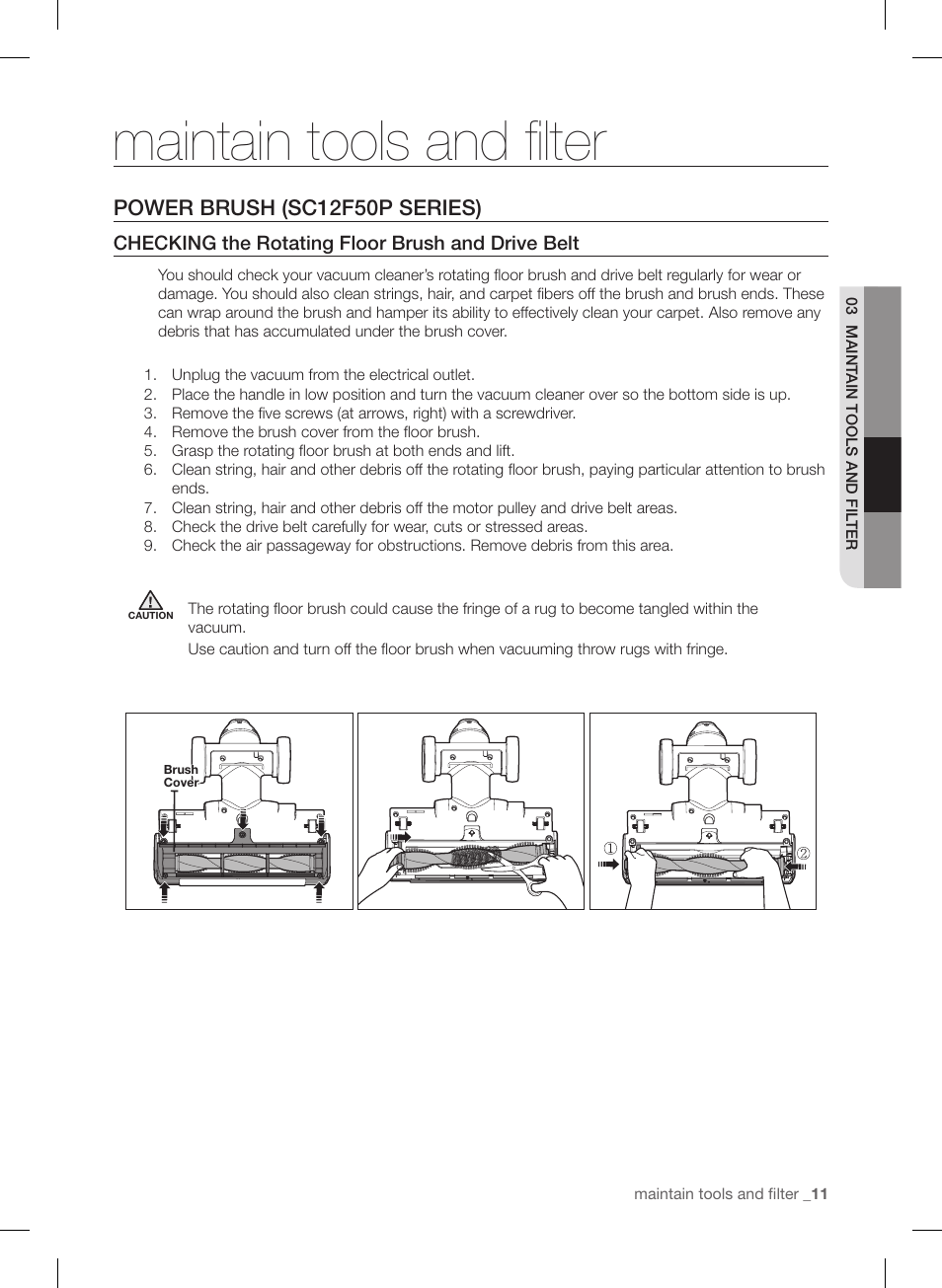Maintain tools and filter, Power brush (sc12f50p series) | Samsung VC12F50PRJC-AA User Manual | Page 11 / 72