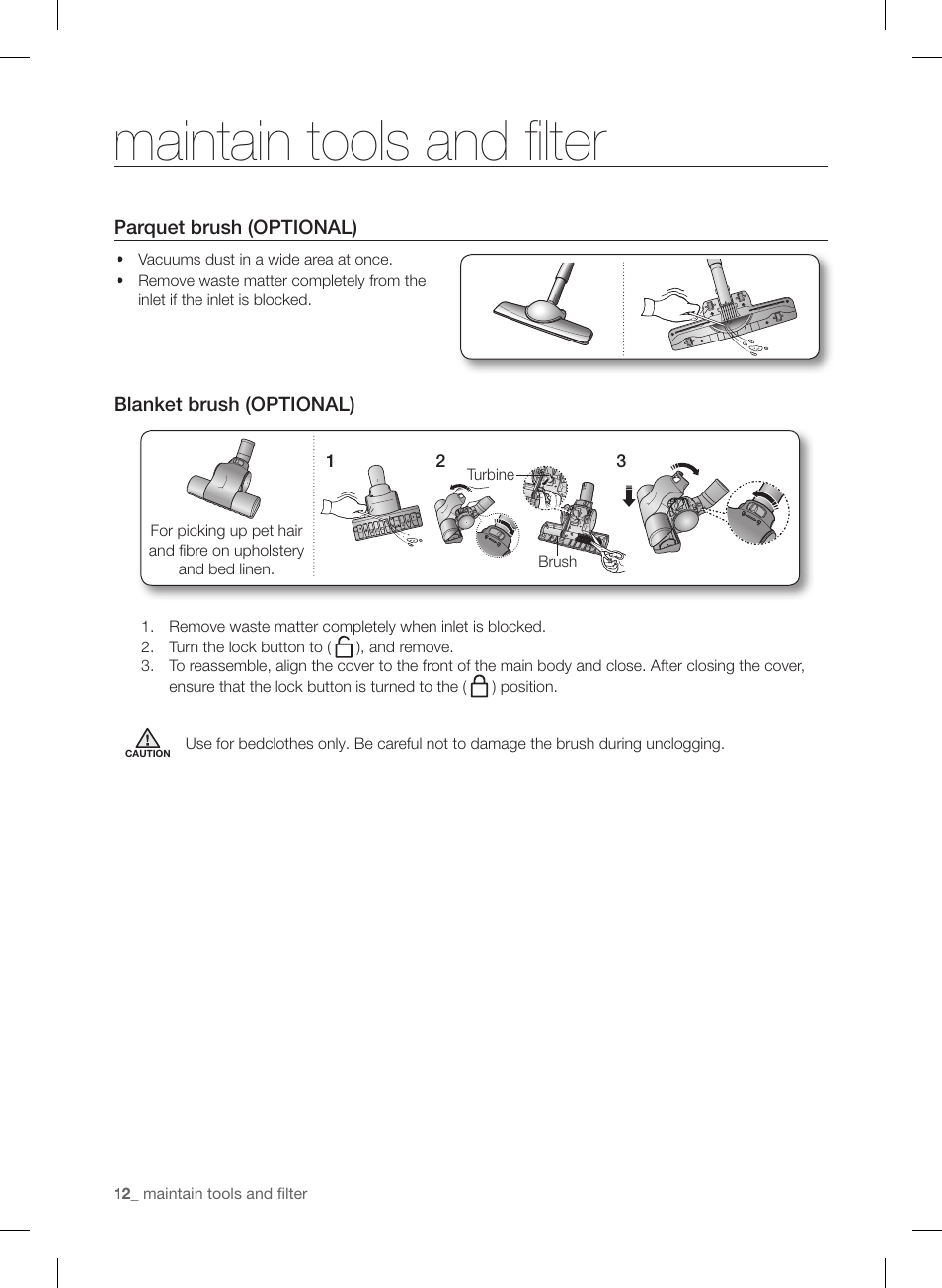 Maintain tools and filter | Samsung VC12F50PRJC-AA User Manual | Page 12 / 72